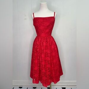 Vintage 1950’s Red Lace Fit And Flare Party Dress Junior prom